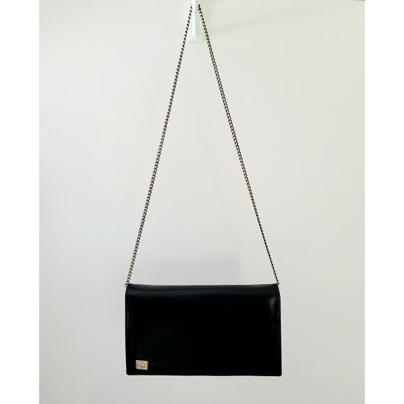 Vintage Pierre Cardin Clutch Shoulder Handbag Structured Black Leather 1970s - Picture 2 of 12
